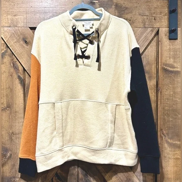 EUC Tru Lux Jeans Color Block Laced Neck Sweater Sz L - Picture 10 of 16